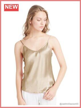 100% Silk Camisole Top Adjustable Straps V-Neck Sleeveless Tank